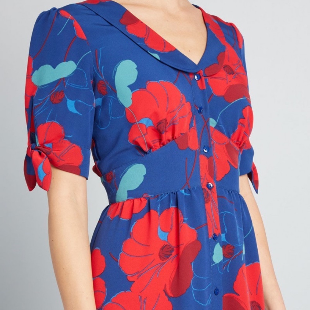 ModCloth Blue Dress with Red Floral Print